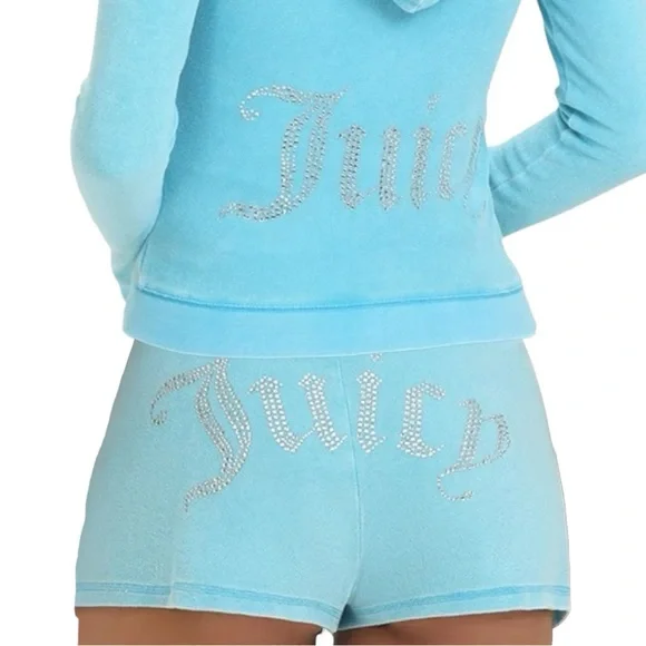 JUICY COUTURE Big Bling Terry Track Suit Jacket and Shorts in Wave Size XL NEW - Picture 1 of 17